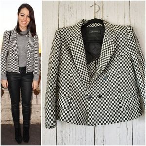 Zara Cropped Checkered Black and White Blazer